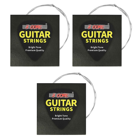 5 Core 5 Core Guitar strings Steel Acoustic 3 Pack 18 Pieces Guitar Strings guitar & bass accessories, Light, Gauge 0.010-0.048, Plain Steel, Shield Package, Corrosion-Free GS AC 3 SET GS AC 3 SET